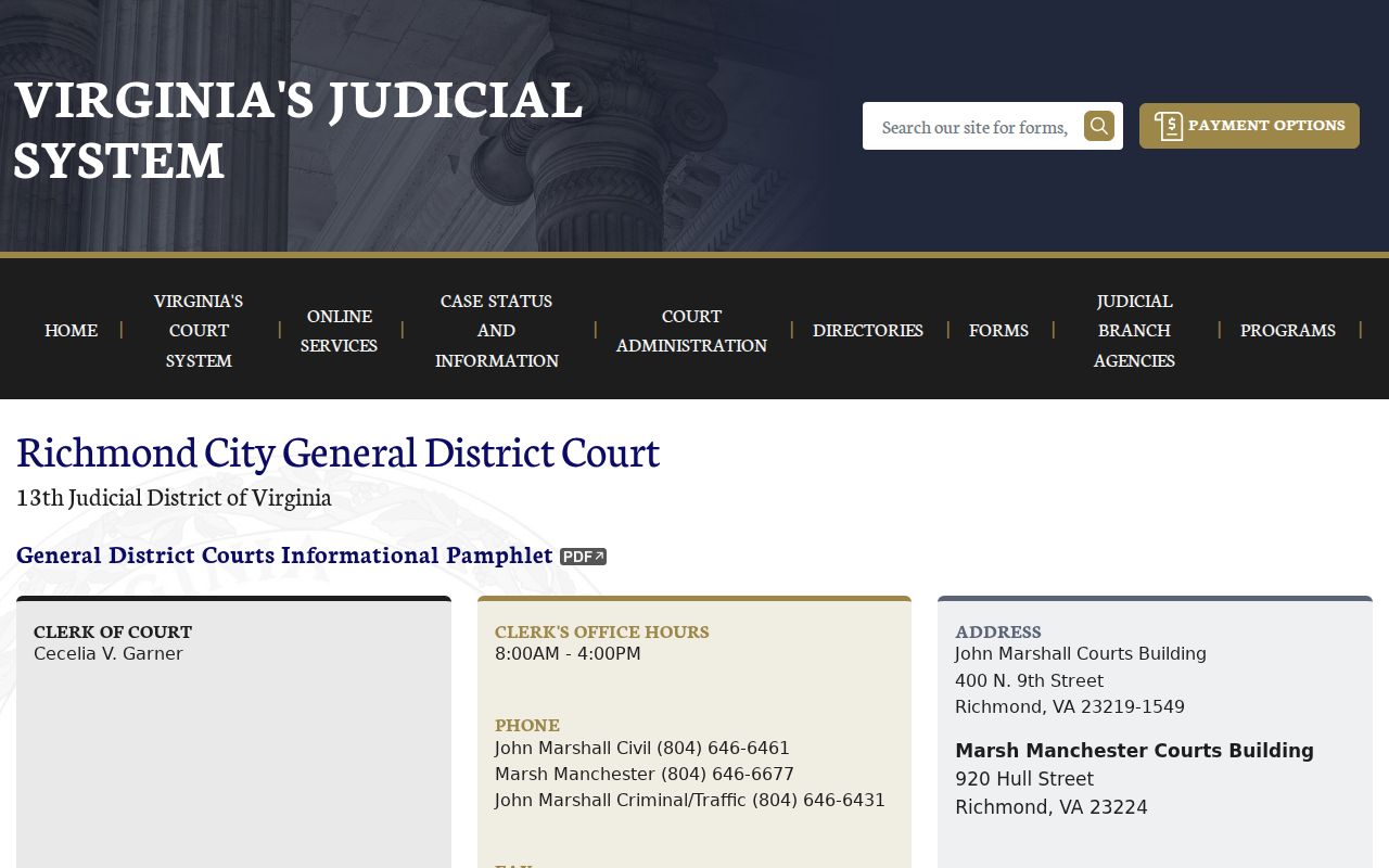 Richmond City warrant case court location at General District Court