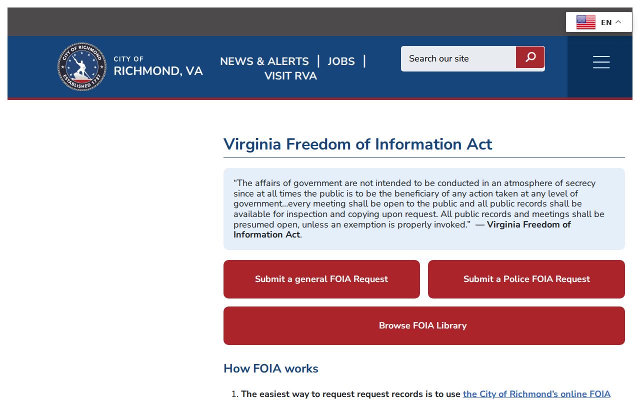 Richmond City warrant-related records access under City FOIA