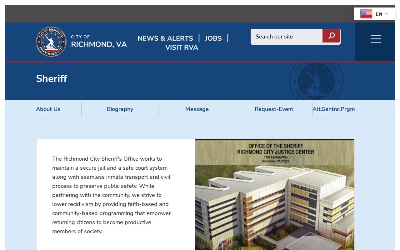 Richmond City arrest warrant custody and intake location