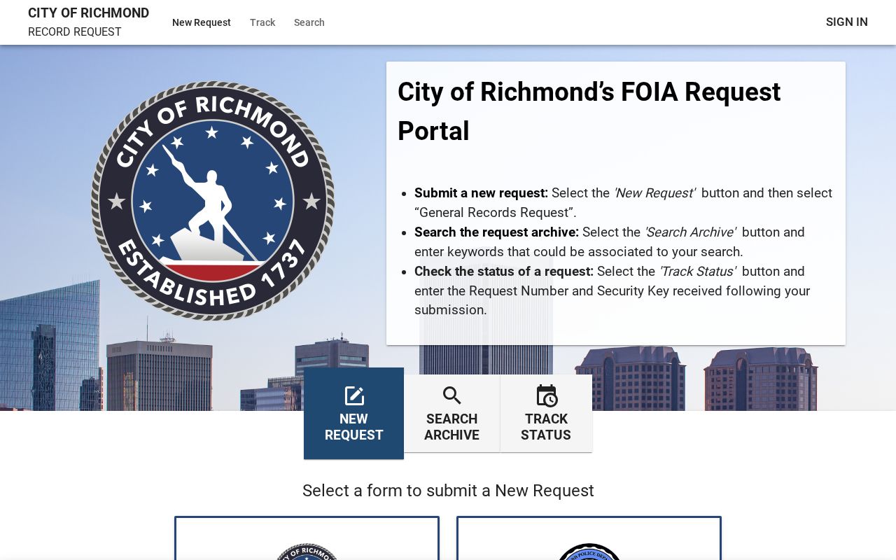 Richmond City warrant-related records request through the JustFOIA portal