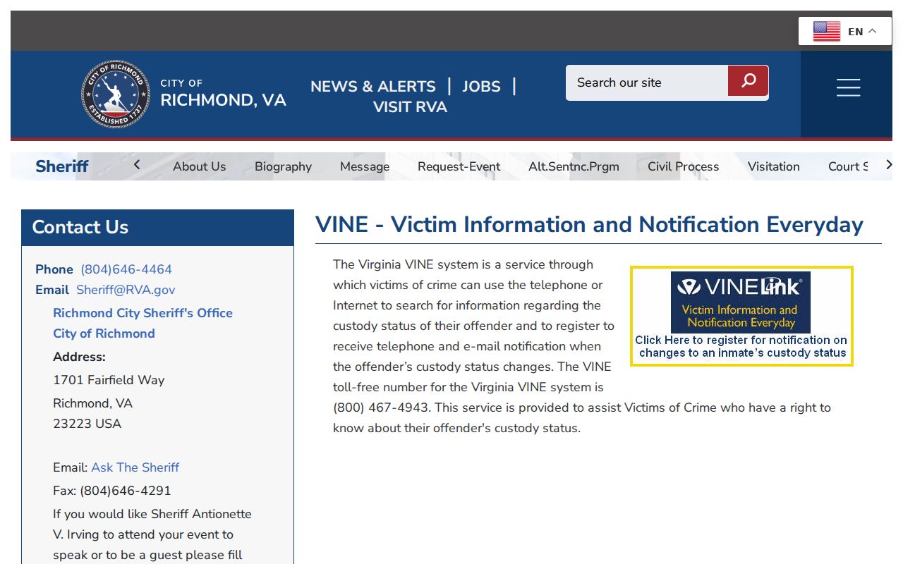 Richmond City warrant and custody-status tools serve different purposes