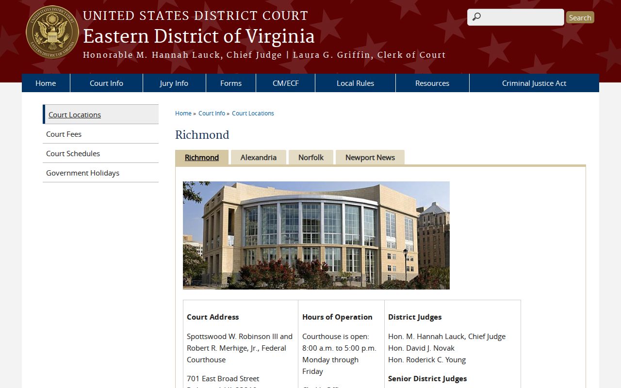 Richmond City federal warrant questions routed to the federal courthouse