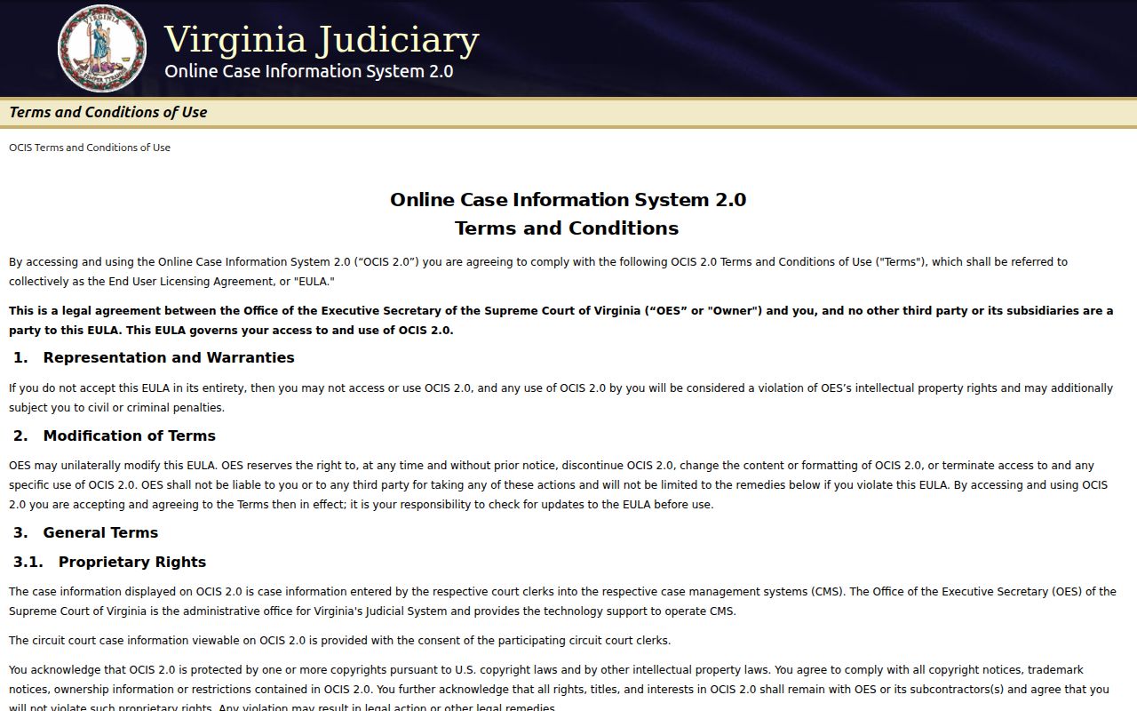 Richmond City warrant search starting point in Virginia OCIS